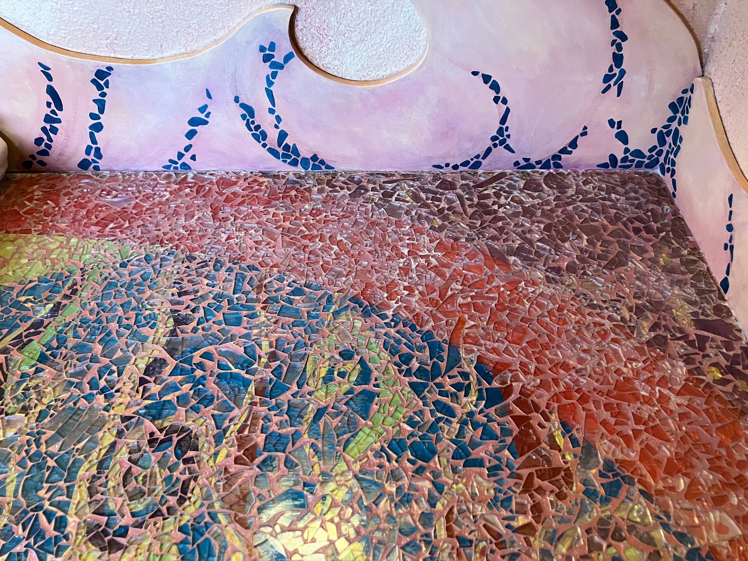 Handmade mosaic countertop — artistic detail at Brooklane Cottage