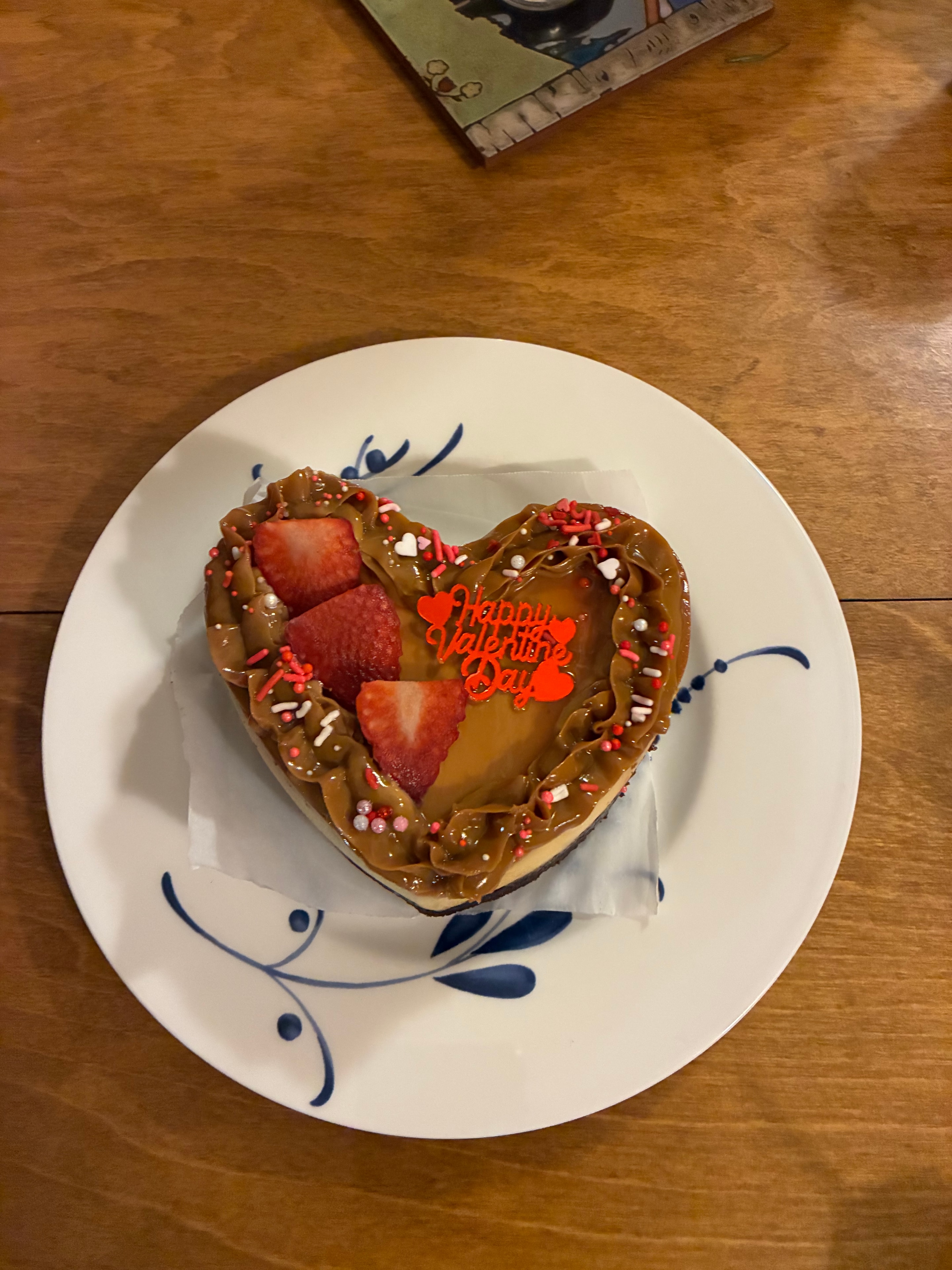 Heart-shaped chocolate dessert with strawberries